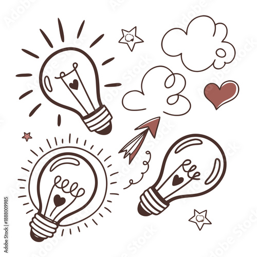 Inspirational Creative Thinking Light Bulbs & Clouds