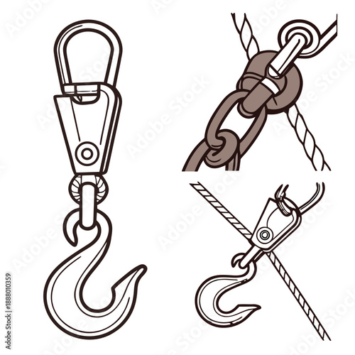 Industrial Hooks and Attachment Collage Elements for Linking and Security