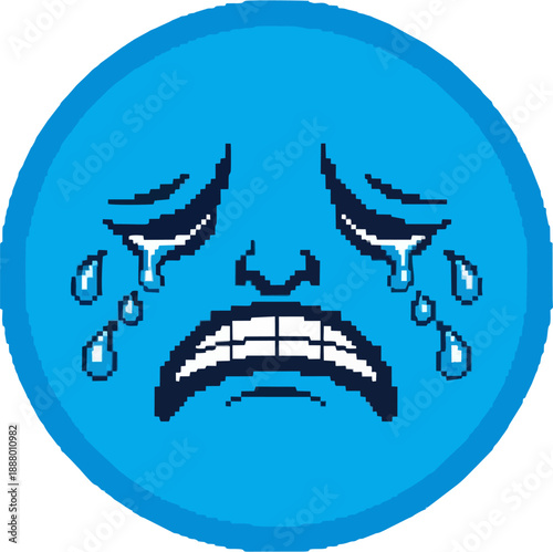 Pixelated Sad Face Icon with Tears Flowing - Expressing Sorrow and Sadness