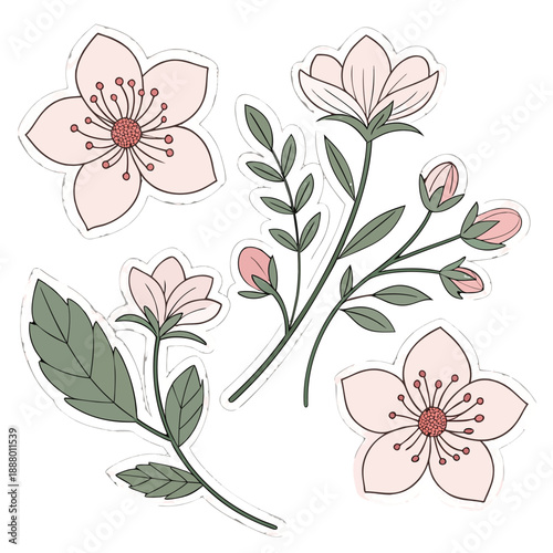 Vintage Floral Collage Stickers: Botanical Illustration Pack