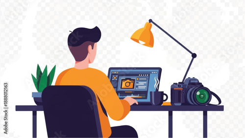 Man Working on Laptop at Desk 1.