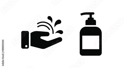 Hand washing with soap and water illustration in black silhouette