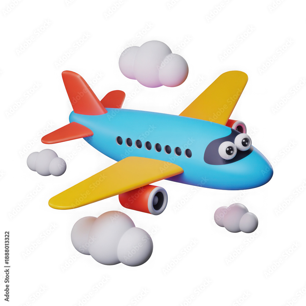 Naklejka premium Colorful 3d airplane icon isolated on transparent background