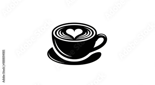 Black coffee cup with heart design on froth on saucer symbolizing love for caffeine drinks