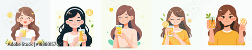 Cute Style Illustration Girl with Lemonade Drink Refreshment Character Design