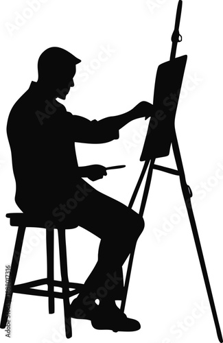 Man Painting On An Easel Silhouette