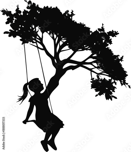 Silhouette Of A Girl Swinging Under A Tree