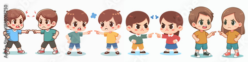 Cartoon Illustration of Angry Children Pointing Fingers Arguing Blaming Each Other