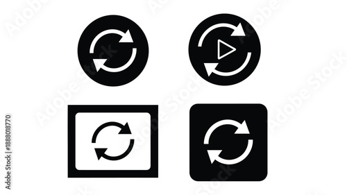 Circular arrow symbols and square refresh icons in black silhouette