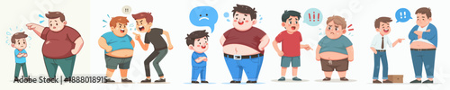 Cartoon Style Overweight Person and Child Illustration on Different Communication