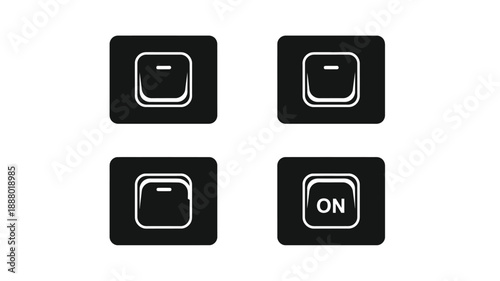 Four black switch icons with varying states a striking silhouette