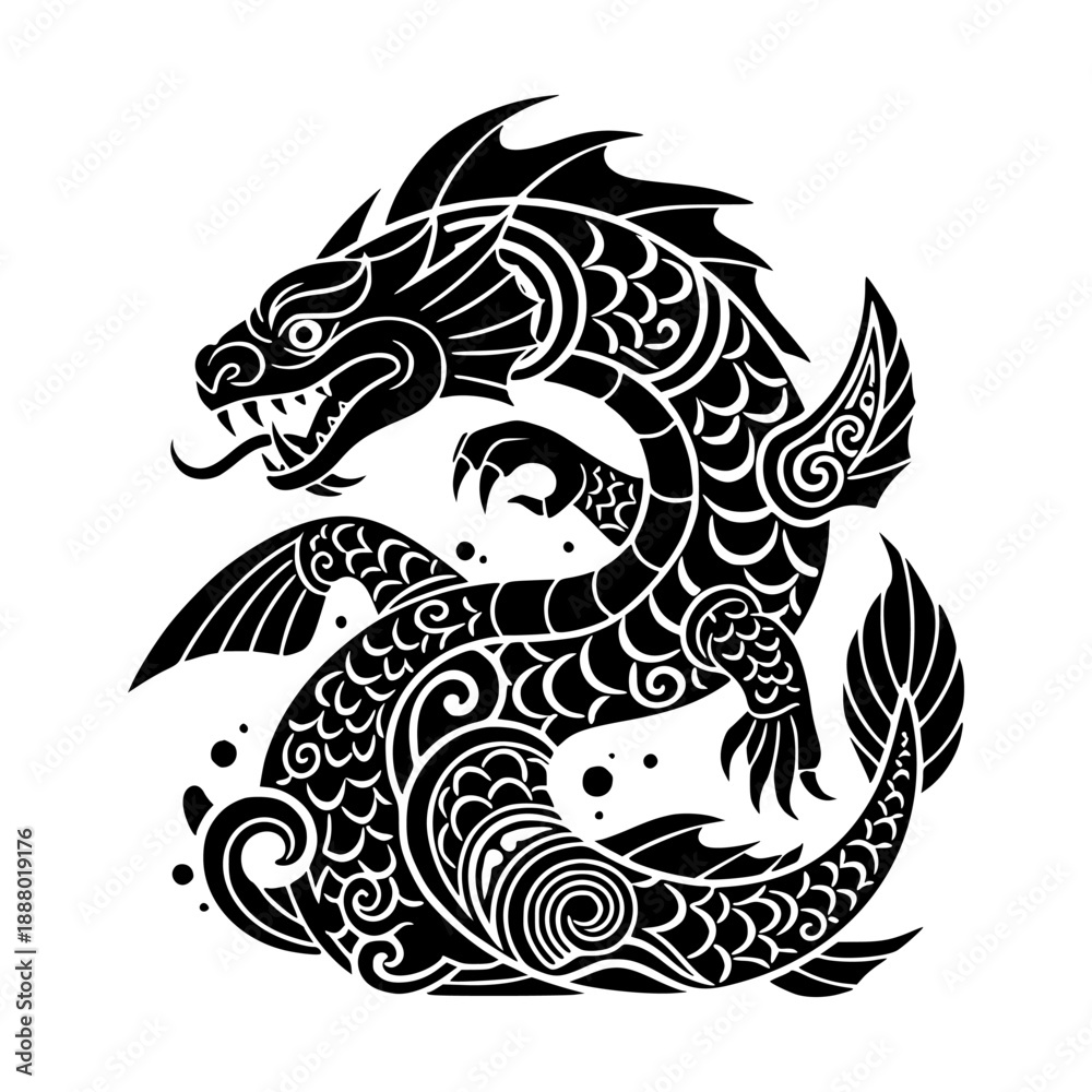 Obraz premium Maori Taniwha, Flat design, black and white