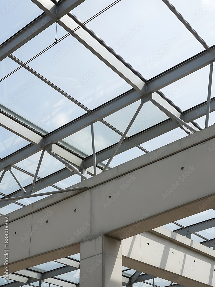 Obraz premium Steel and Concrete Structure of a Modern Building with Glass Ceiling