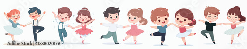 Cute Cartoon Illustration of Diverse Children Dancing Ballet Class Together