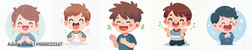 Cute Cartoon Style Boy Character Showing Gratitude and Applauding Gesture