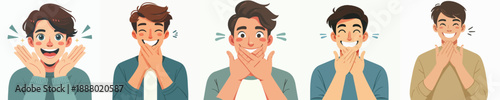 Flat Illustration Young Adult Man Facial Expression and Gesture Set Design