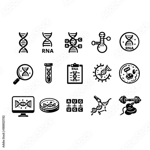 RNA Icon Set of 15 Pieces Vector Illustration Isolated on White Background