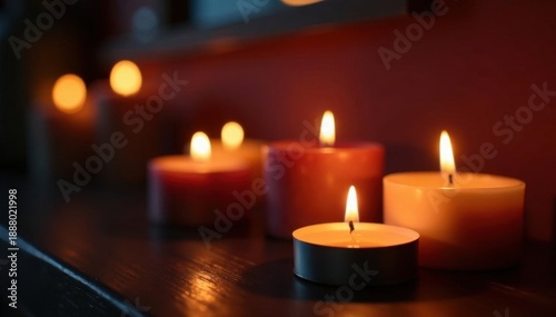 Glowing candles in elaborate holders cast warm light , vintage, antique