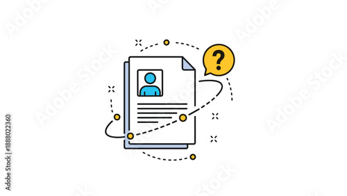 Job application or candidate profile document is surrounded by a question mark icon to represent the evaluation of new employees.