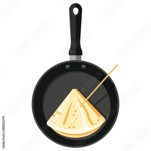 Culinary Crepe Creation: A culinary perspective of crepe cooking, with a fresh crepe in a pan, embodying the simplicity and deliciousness of homemade cuisine.