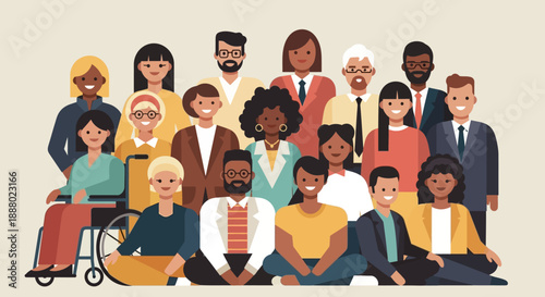 A diverse group of people standing together, united in solidarity, in a vibrant illustration showcasing unity and diversity
