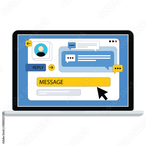 Digital Dialogue: An engaging illustration captures the essence of modern communication, showcasing an open laptop displaying an interactive messaging interface.
