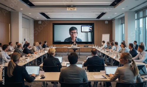 Leading a Professional Conference Call in a Modern Meeting Room