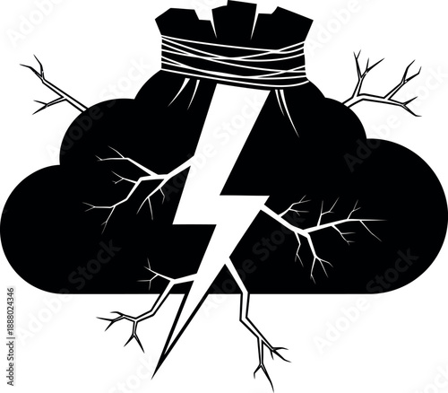 A black cloud with a lightning bolt and a boxing glove