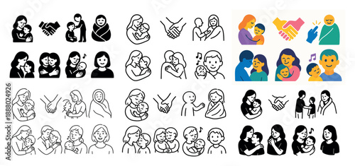 Diverse family and parenting icons