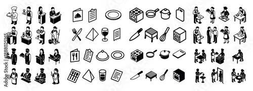 Isometric culinary icons set