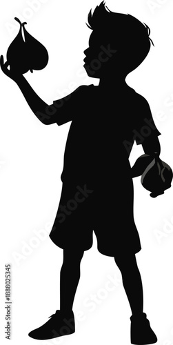 Silhouette Of A Boy With A Garlic Bulb
