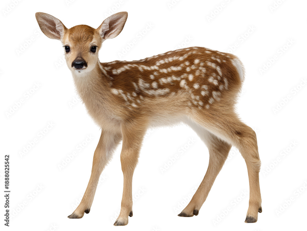 Fototapeta premium Female roe deer standing isolated on a white background