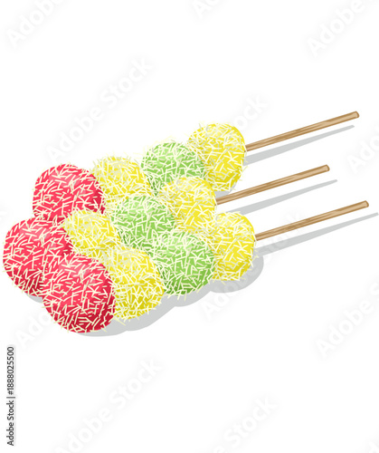 Colorful ongol-ongol sweet and chewy cassava steamed Snack with coconut Sprinkles