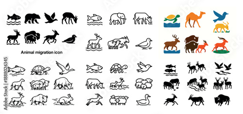 Animal migration icon collection variety