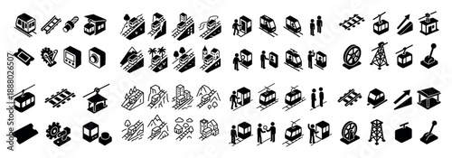Isometric transportation icons set