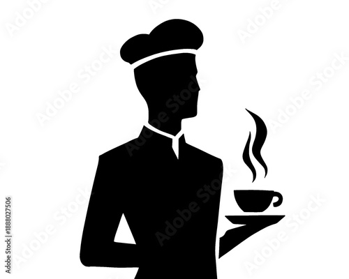 silhouette of a barista holding a cup of hot coffee, icon isolated on white background
