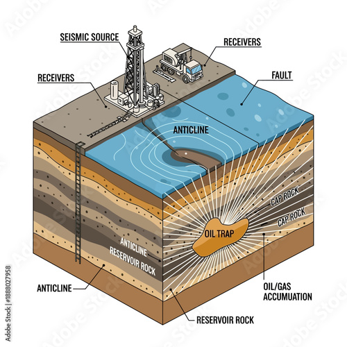 Detailed Diagram of Oil and Gas Exploration and Accumulation.