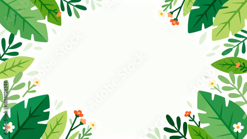 Foto Decorative floral border with green leaves
