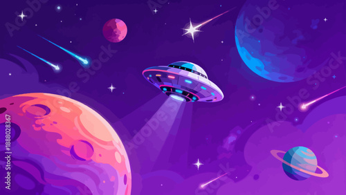 UFO in outer space with planets