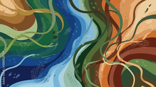 Vibrant abstract illustration of swirling patterns and shapes in a dynamic, fluid motion, reminiscent of imagefx_m9nqsf_via_RJ_ImageFX_Auto eps style