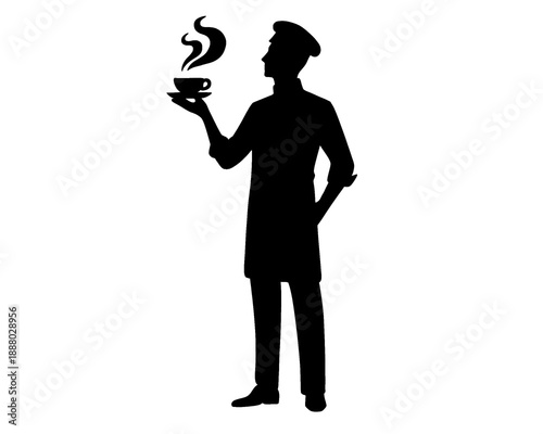 silhouette of a barista holding coffee, vector illustration
