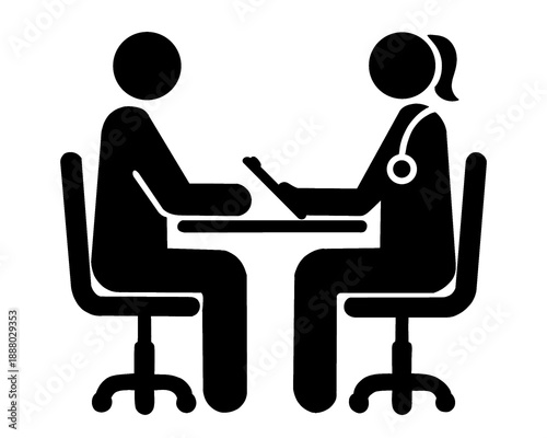 Silhouette of a patient having a health check with a doctor, health consultation, simple design image, vector illustration
