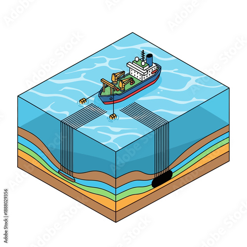 Seismic Survey Ship Exploring Underwater Geological Layers.