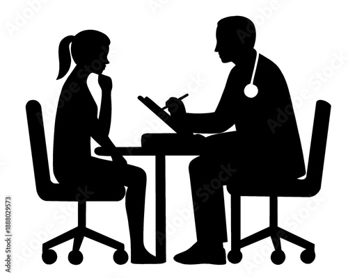 Silhouette of a patient having a health check with a doctor, vector illustration

