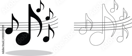Music Notes Icon in Solid and Outline Style Vector Illustration for Melody Sound and Audio Concept