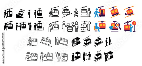 Cable car icon set with diverse styles