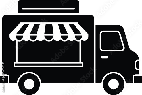 Food truck icon vector illustration representing mobile restaurant, street food service, fast delivery business and urban catering concept isolated on white background