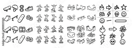 Skateboard icons and symbols collection