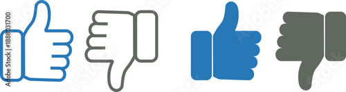 Like and Dislike Thumbs Up and Thumbs Down Icons Set Vector Illustration for Feedback Rating and Social Media