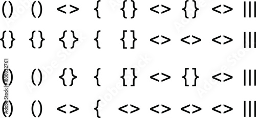 Programming symbols icon set with brackets braces parentheses angle signs and vertical bars for coding syntax designs